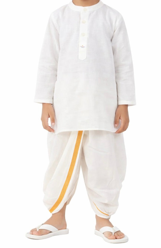 Traditional Cotton Dhoti for Boys with Gold Border