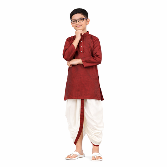 Silk Dhoti Set with Border (Maroon)