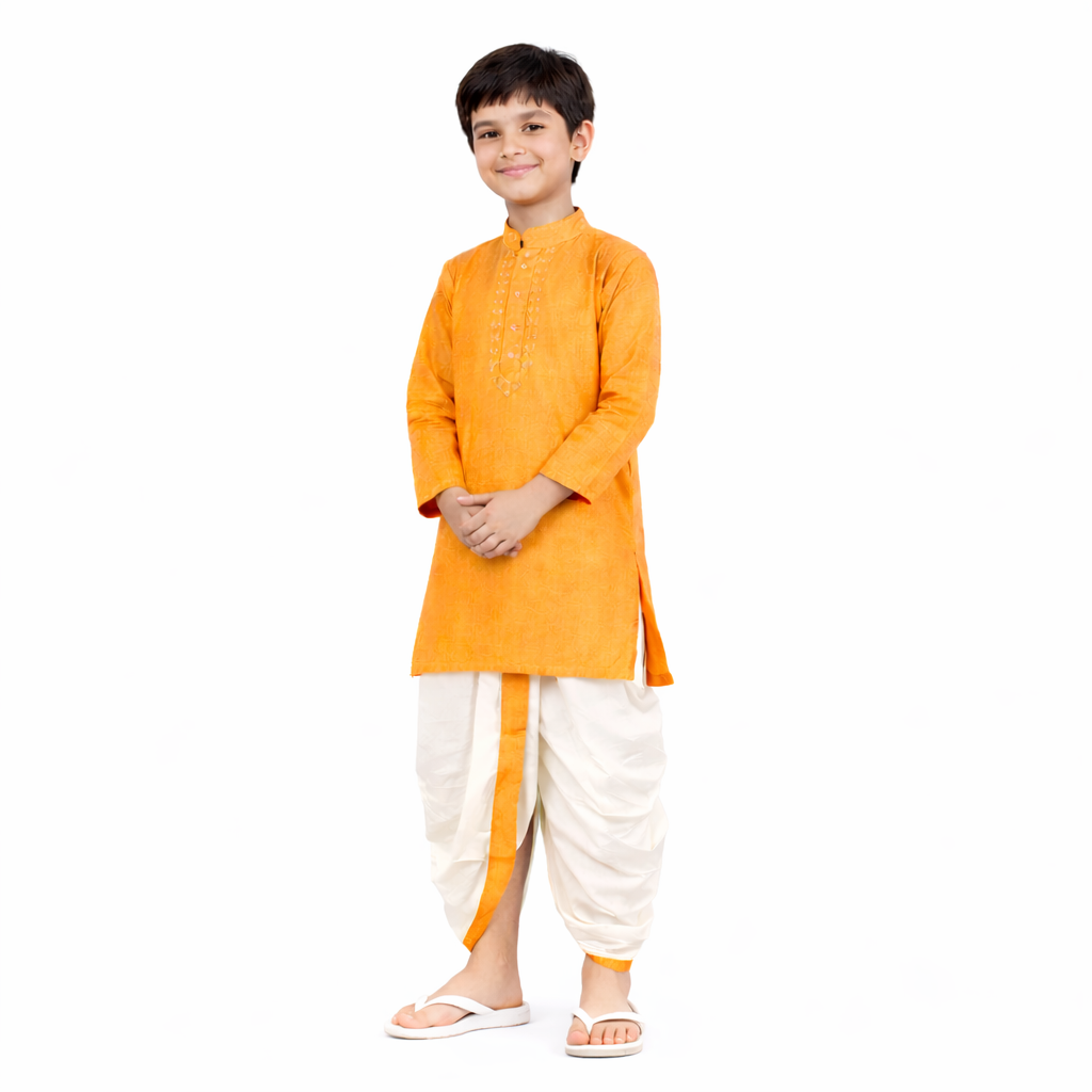 Silk Dhoti Set with Border (Mustard)