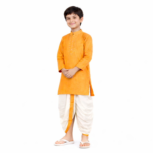 Silk Dhoti Set with Border (Mustard)