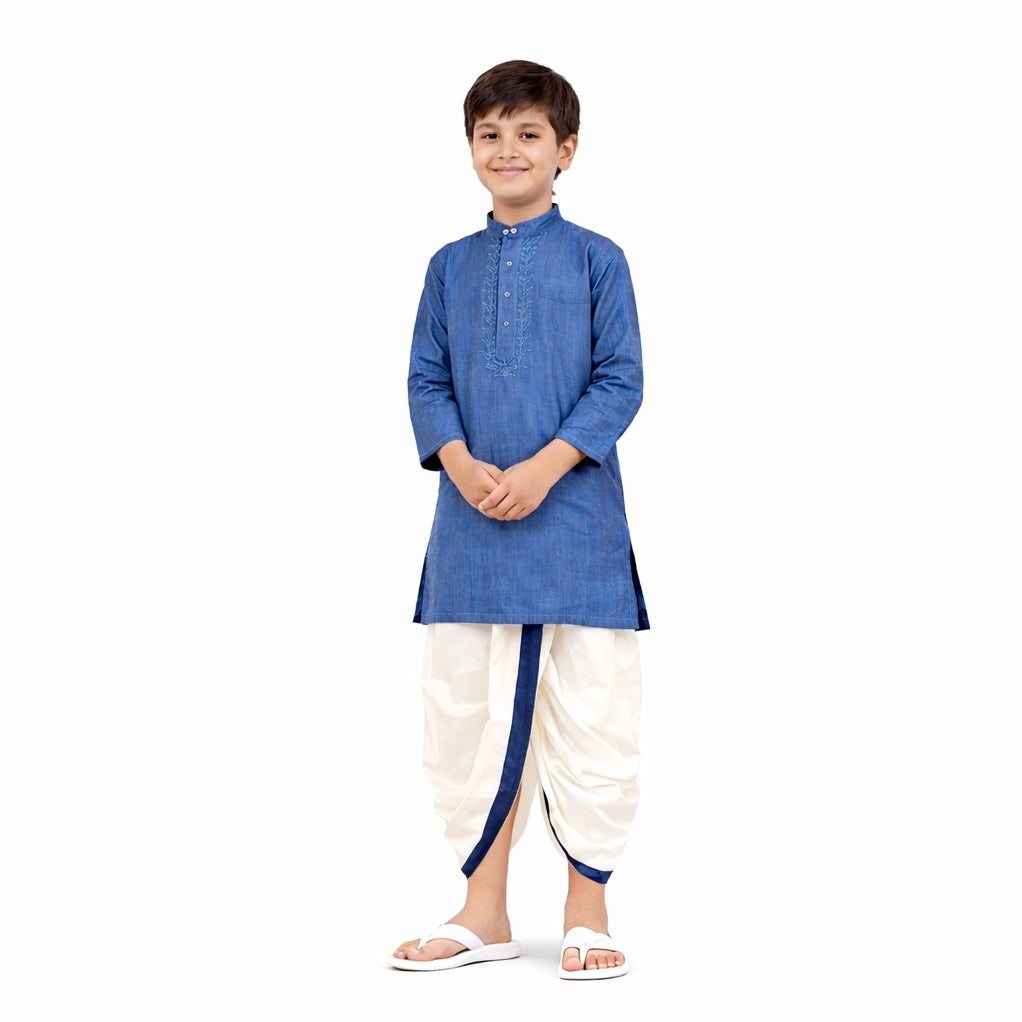 Silk Dhoti Set with Border (Mustard)