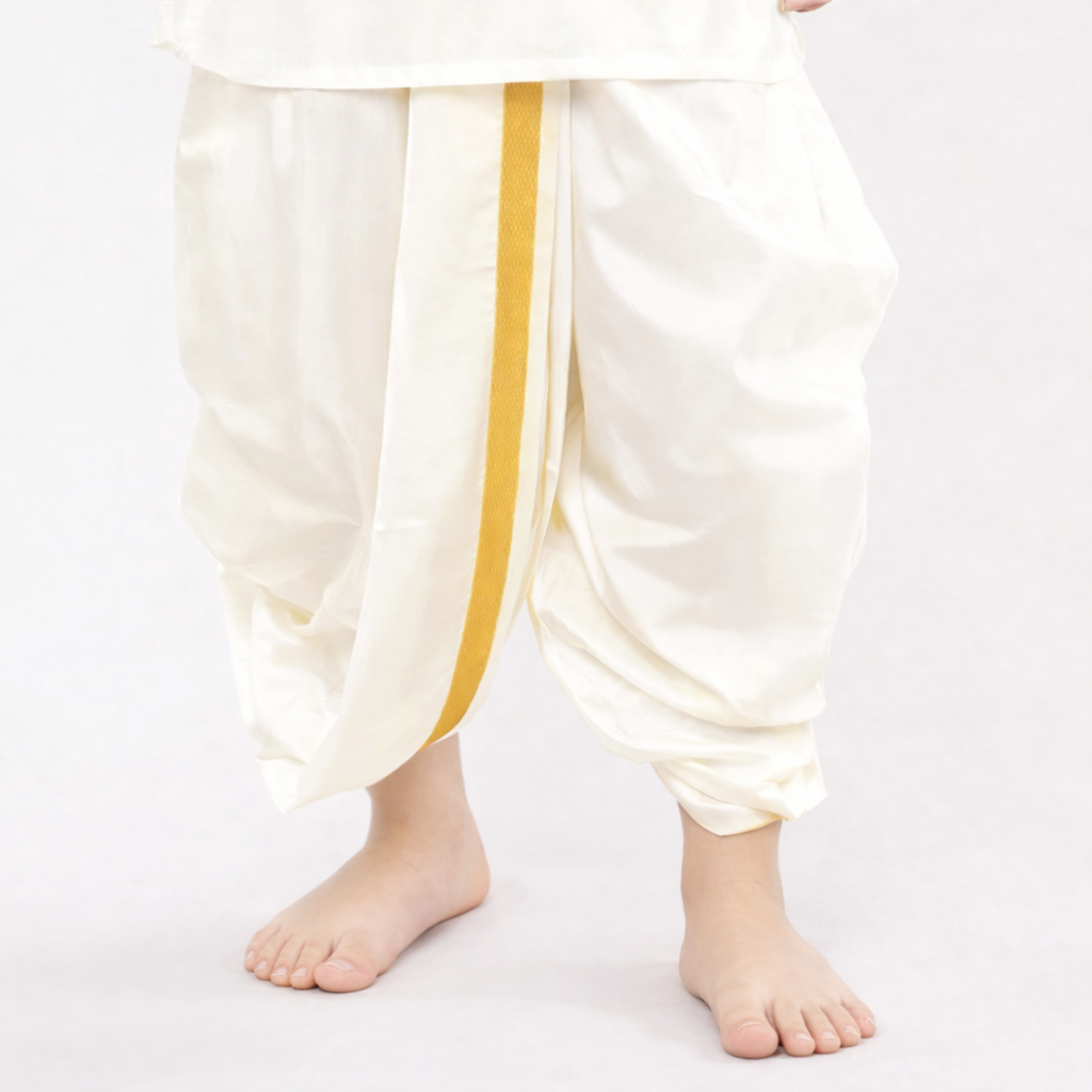 Traditional Soft Silk Dhoti for Boys with Gold Border