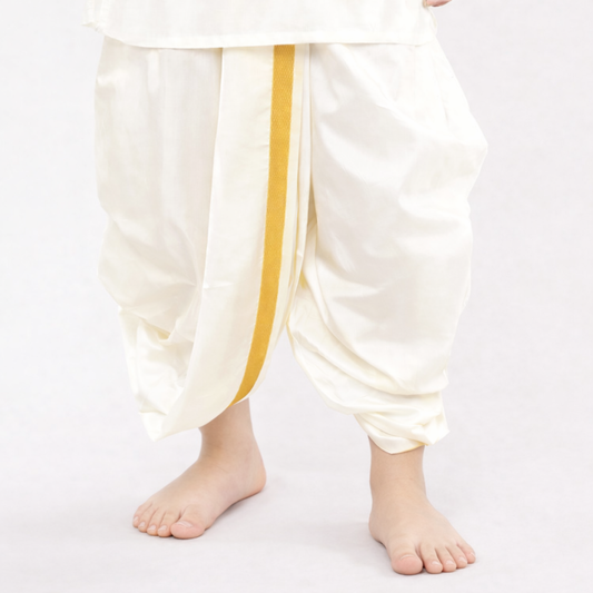 Traditional Soft Silk Dhoti for Boys with Gold Border