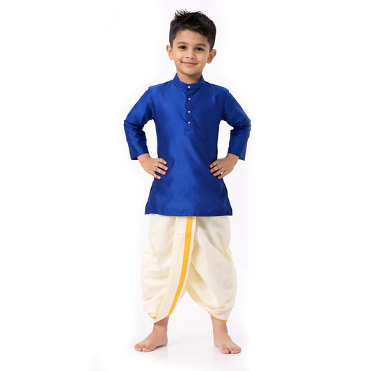 Silk Ethnic Kurta & Dhoti Set for Boys (Blue)