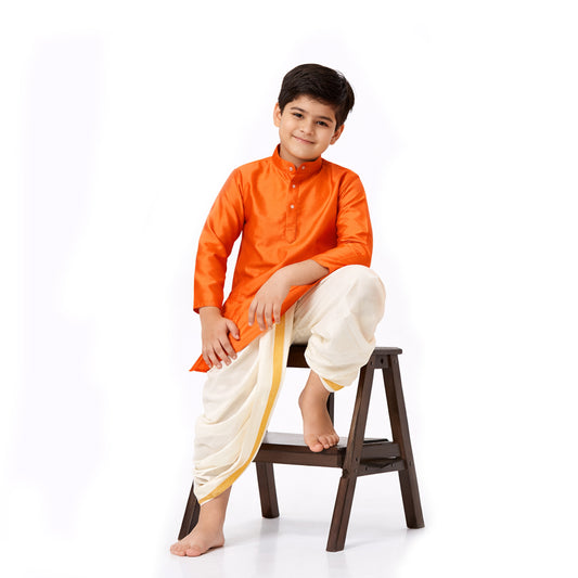 Silk Ethnic Kurta & Dhoti Set for Boys (Orange)