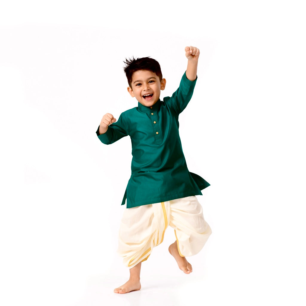 Silk Ethnic Kurta & Dhoti Set for Boys (Orange)