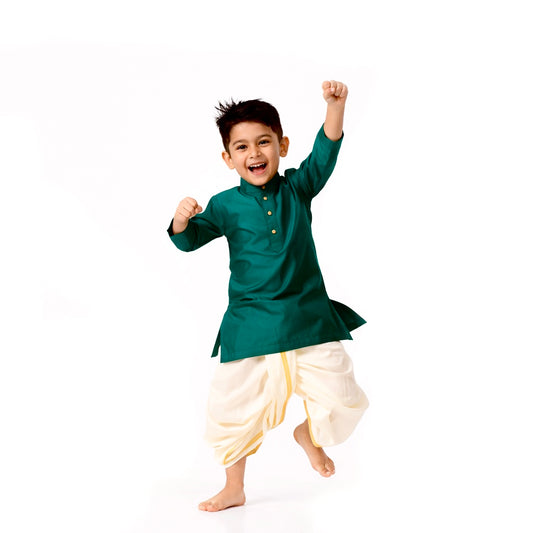 Silk Ethnic Kurta & Dhoti Set for Boys (Bottle Green)