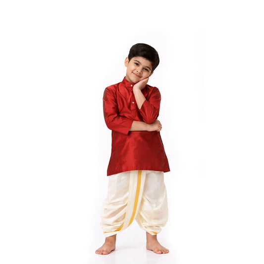 Silk Ethnic Kurta & Dhoti Set for Boys